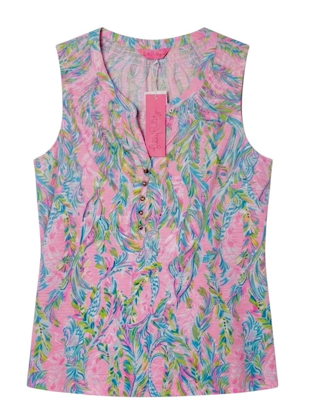 Lilly Pulitzer Essie Sleeveless Top Women's XL Unicorn of the Sea Multi PInk